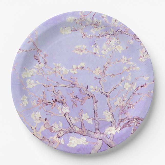 Van Gogh Almond Blossoms Lavender Paper Plates (Front)