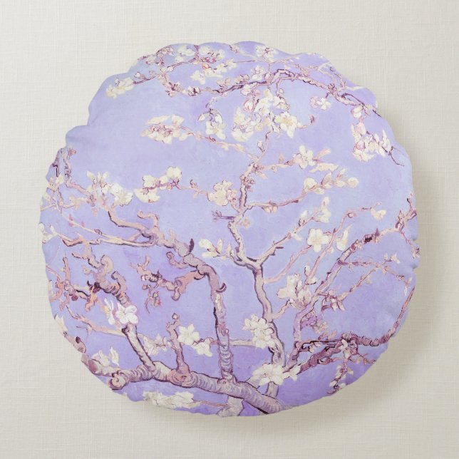 Van Gogh Almond Blossoms Lavender Round Pillow (Front)