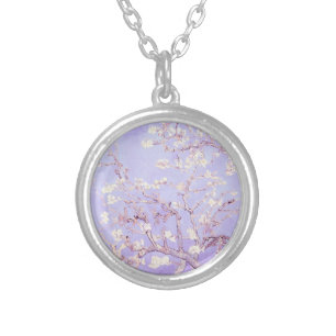 Van Gogh Almond Blossoms Lavender Silver Plated Necklace