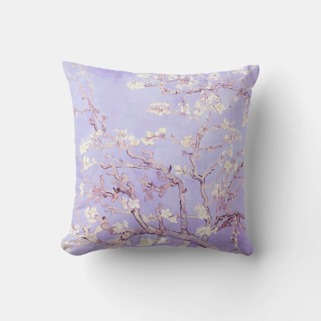Van Gogh Almond Blossoms Lavender Throw Pillow (Front)
