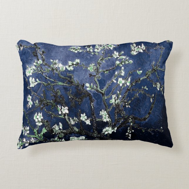 Van Gogh Almond Blossoms Midnight Blue Accent Pillow (Front)