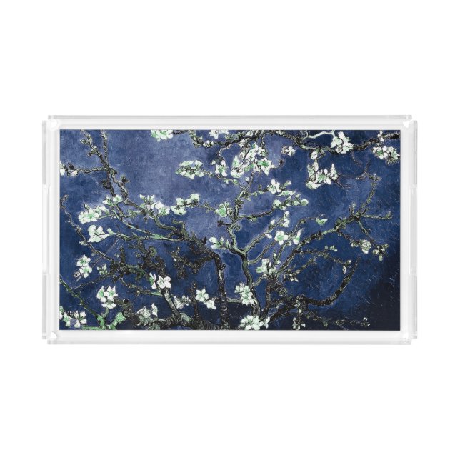 Van Gogh Almond Blossoms Midnight Blue Acrylic Tray (Front)