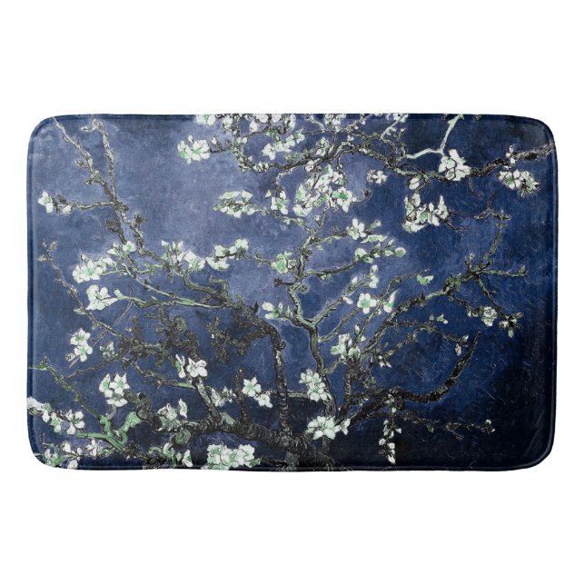 Van Gogh Almond Blossoms Midnight Blue Bath Mat (Front)