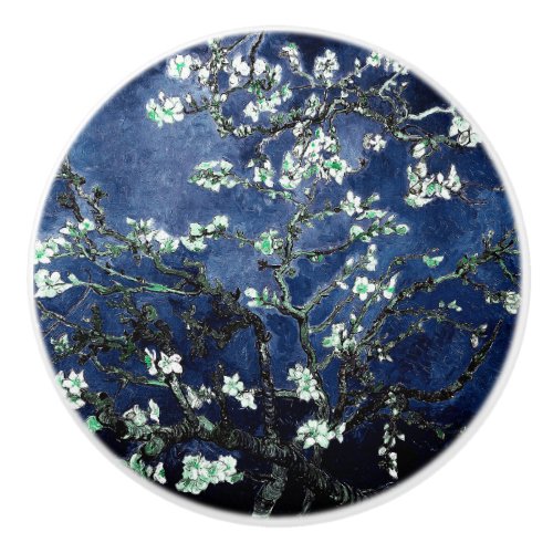 Van Gogh Almond Blossoms Midnight Blue Ceramic Knob