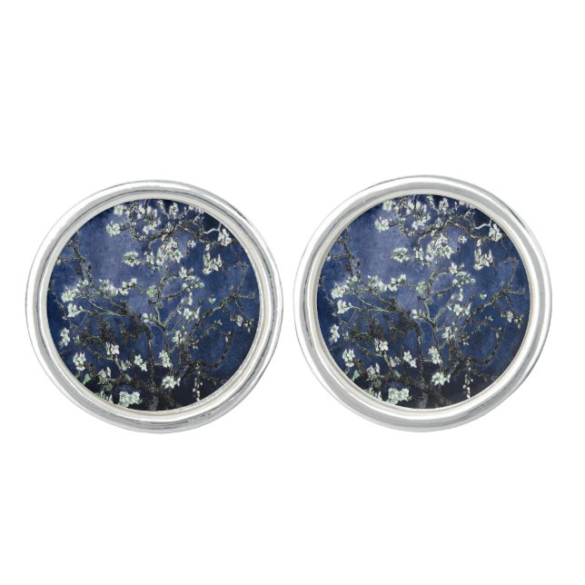 Van Gogh Almond Blossoms Midnight Blue Cufflinks (Front)