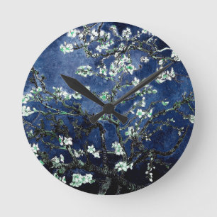 Van Gogh Almond Blossoms Midnight Blue Round Clock