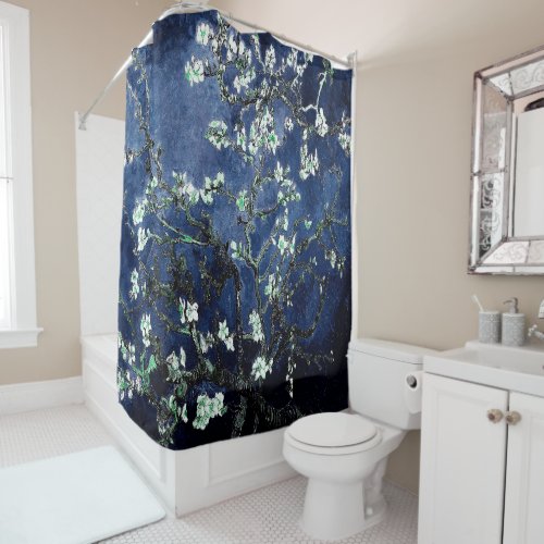 Van Gogh Almond Blossoms Midnight Blue Shower Curtain