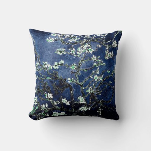 Van Gogh Almond Blossoms Midnight Blue Throw Pillow