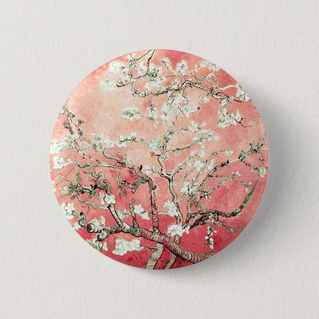 Van Gogh Almond Blossoms Peach Button (Front)