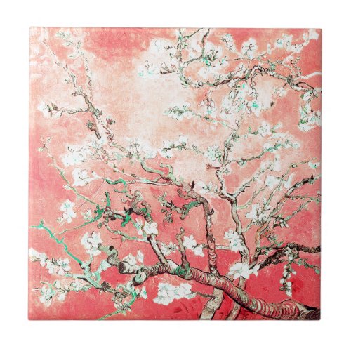 Van Gogh Almond Blossoms Peach Ceramic Tile