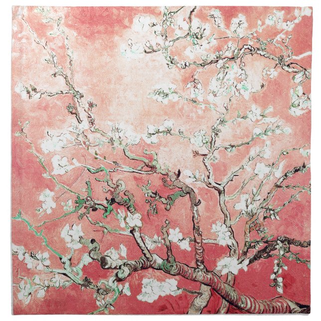 Van Gogh Almond Blossoms Peach Cloth Napkin (Front)