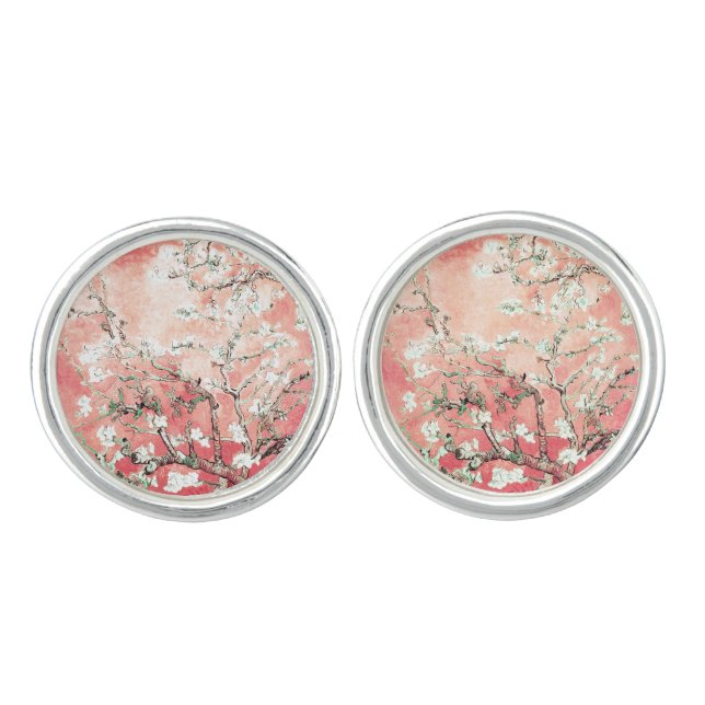 Van Gogh Almond Blossoms Peach Cufflinks (Front)