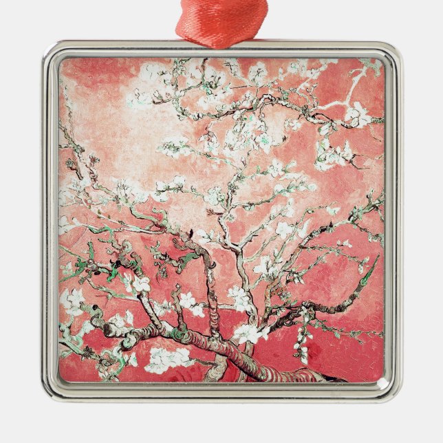 Van Gogh Almond Blossoms Peach Metal Ornament (Front)