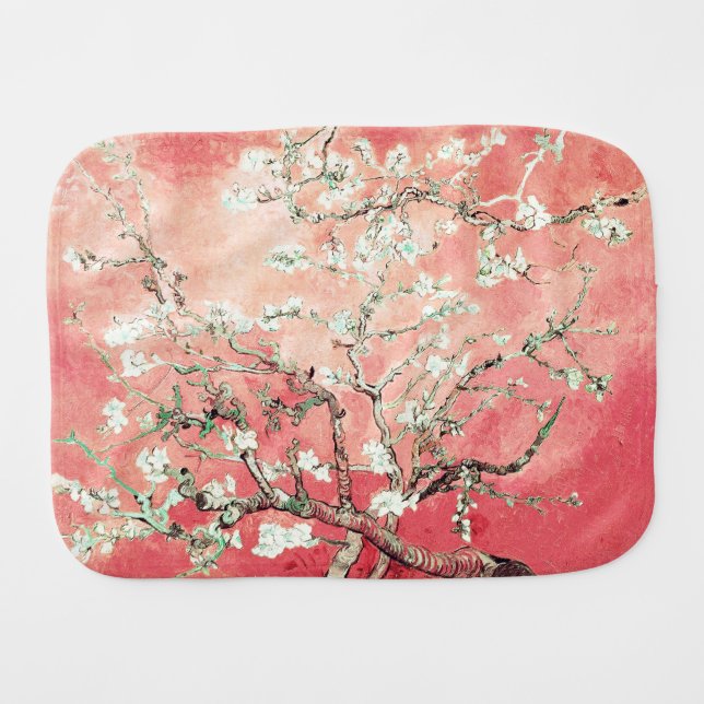 Van Gogh Almond Blossoms Peach Pink Baby Burp Cloth (Front Horizontal)