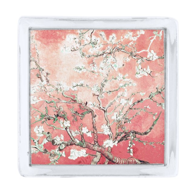 Van Gogh Almond Blossoms Peach Silver Finish Lapel Pin (Front)