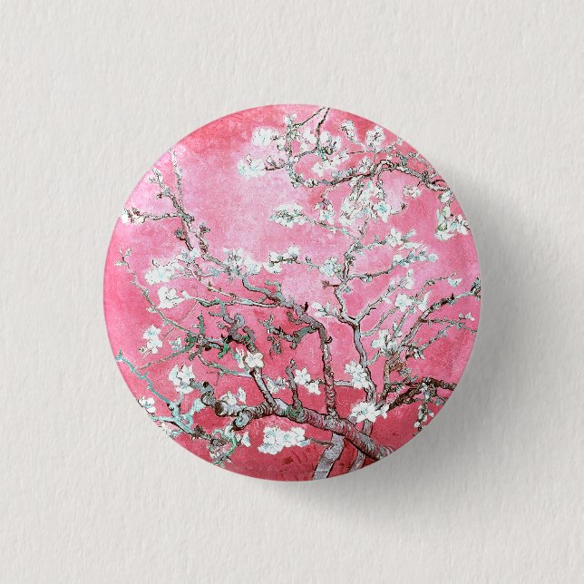 Van Gogh Almond Blossoms Pink Blue Button (Front)