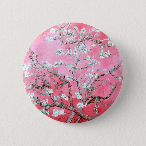 Van Gogh Almond Blossoms Pink Blue Button