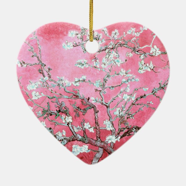 Van Gogh Almond Blossoms Pink Blue Ceramic Ornament (Back)