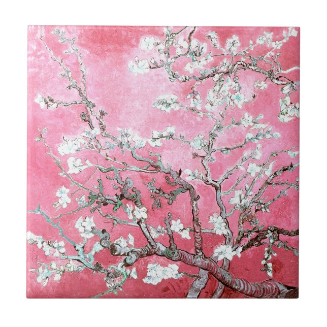 Van Gogh Almond Blossoms Pink Blue Ceramic Tile (Front)