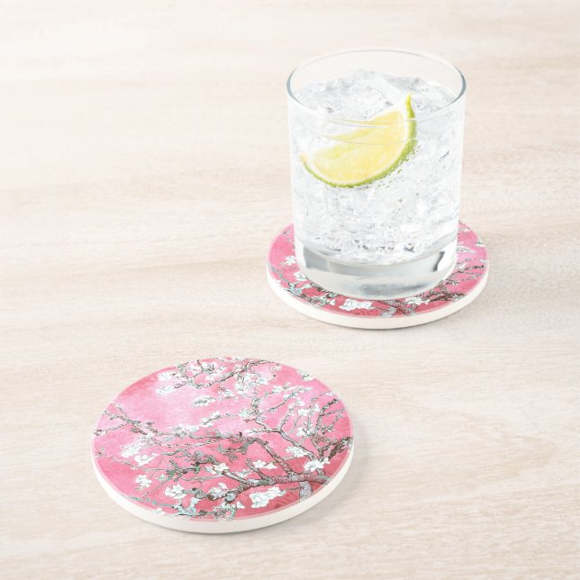 Van Gogh Almond Blossoms Pink Blue Coaster (Side)