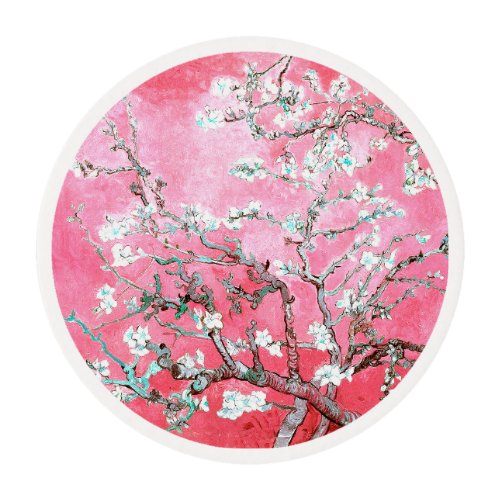 Van Gogh Almond Blossoms Pink Blue Edible Frosting Rounds