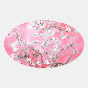 Van Gogh Almond Blossoms Pink Blue Oval Sticker