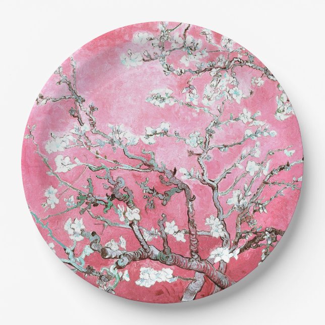 Van Gogh Almond Blossoms Pink Blue Paper Plates (Front)