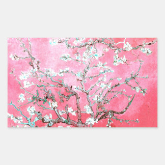 Van Gogh Almond Blossoms Pink Blue Rectangular Sticker