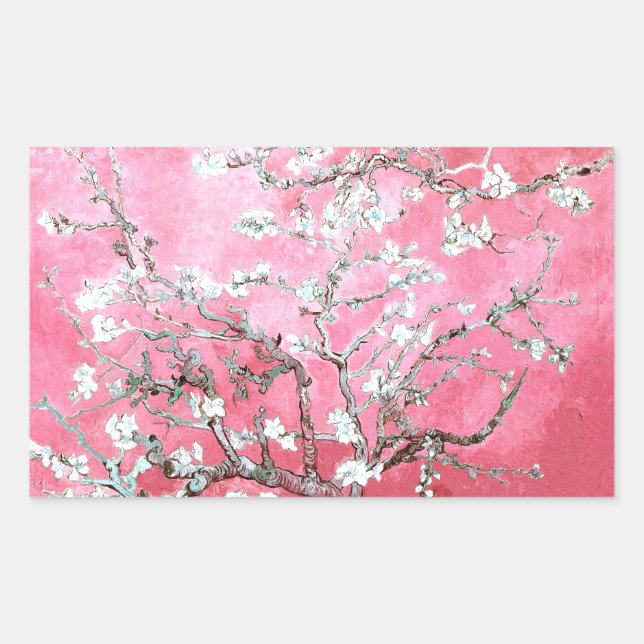 Van Gogh Almond Blossoms Pink Blue Rectangular Sticker (Front)
