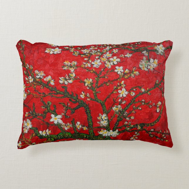 Van Gogh Almond Blossoms Red Accent Pillow (Front)