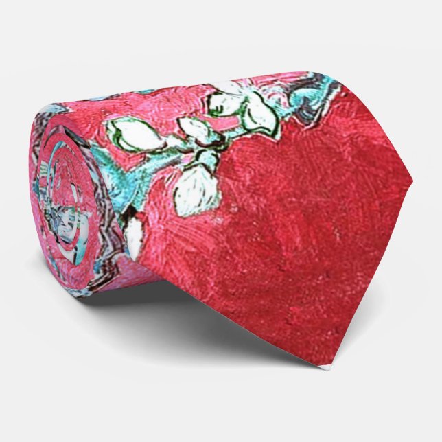 Van Gogh Almond Blossoms Red blue  Neck Tie (Rolled)