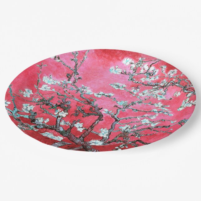 Van Gogh Almond Blossoms Red blue  Paper Plates (Angled)