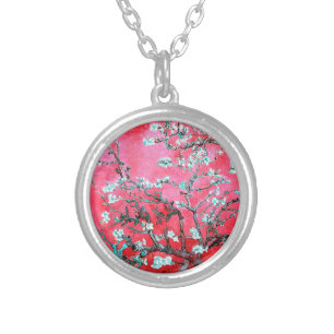 Van Gogh Almond Blossoms Red blue Silver Plated Necklace