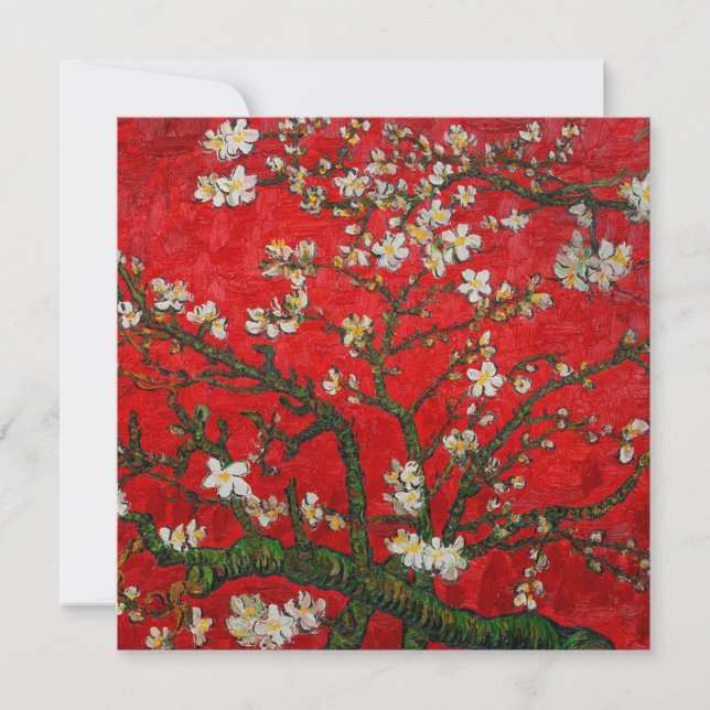 Van Gogh Almond Blossoms Red Invitation (Front)