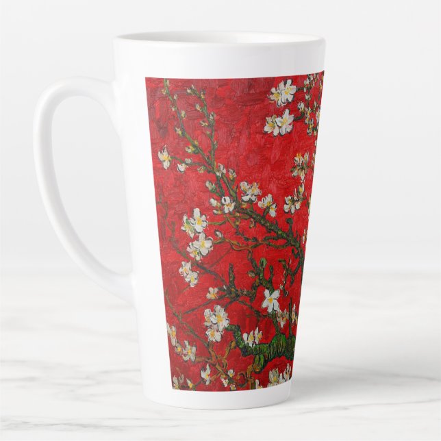 Van Gogh Almond Blossoms Red Latte Mug (Left)