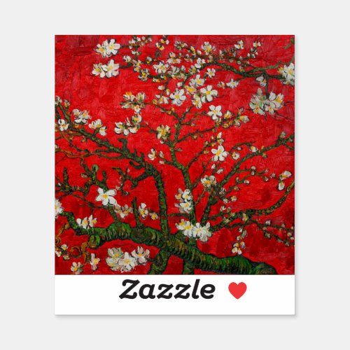 Van Gogh Almond Blossoms Red Sticker
