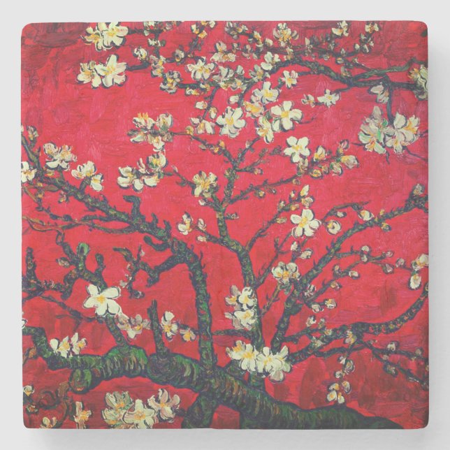 Van Gogh Almond Blossoms Red Stone Coaster (Front)