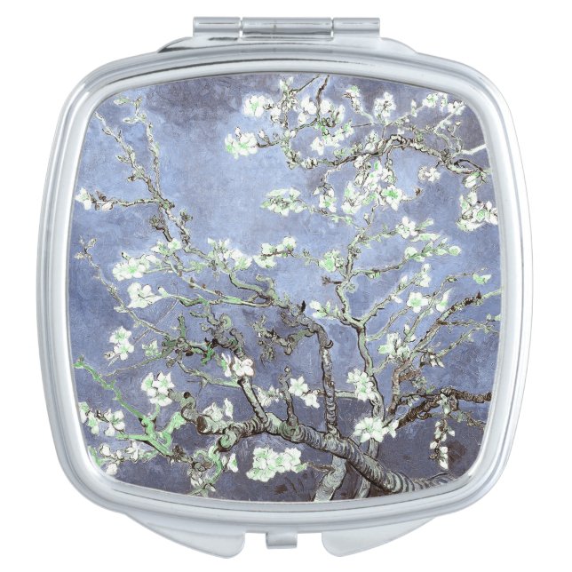 Van Gogh Almond Blossoms Steel Blue Compact Mirror (Front)