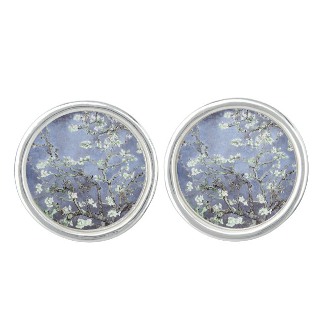 Van Gogh Almond Blossoms Steel Blue Cufflinks (Front)
