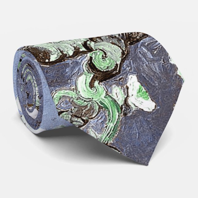 Van Gogh Almond Blossoms Steel Blue Neck Tie (Rolled)