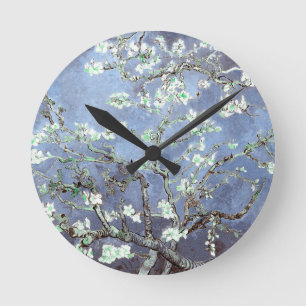 Van Gogh Almond Blossoms Steel Blue Round Clock