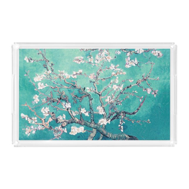 Van Gogh Almond Blossoms Turquoise Acrylic Tray (Front)