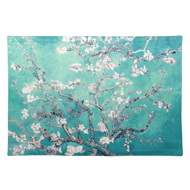 Van Gogh Almond Blossoms Turquoise Cloth Placemat (Front)