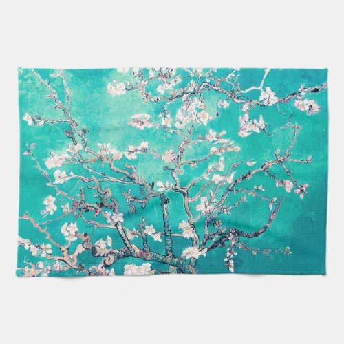 Van Gogh Almond Blossoms Turquoise Kitchen Towel