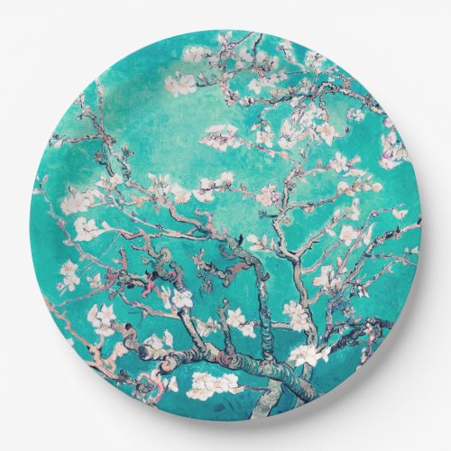 Van Gogh Almond Blossoms Turquoise Paper Plates