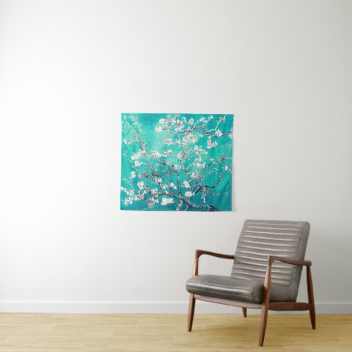 Van Gogh Almond Blossoms Turquoise Tapestry