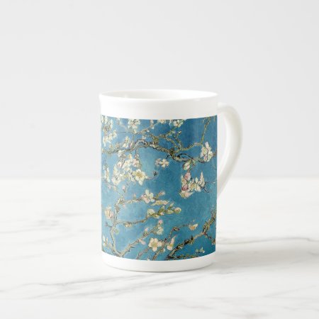 Van Gogh Almond Blossoms Vintage Floral Blue Bone China Mug