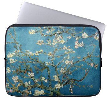 Van Gogh Almond Blossoms Vintage Floral Blue Laptop Sleeve by lazyrivergreetings at Zazzle