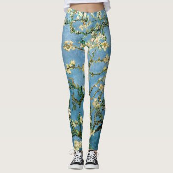 Van Gogh Almond Blossoms Vintage Floral Blue Leggings by lazyrivergreetings at Zazzle