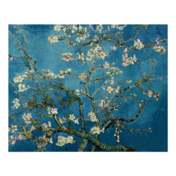 Van Gogh Almond Blossoms Vintage Floral Blue Poster by lazyrivergreetings at Zazzle